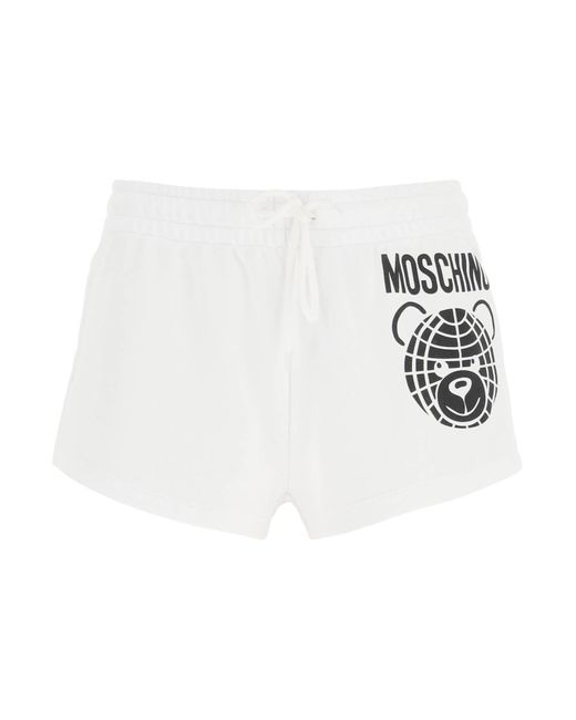 Moschino White Sportliche Shorts mit Teddy -Druck