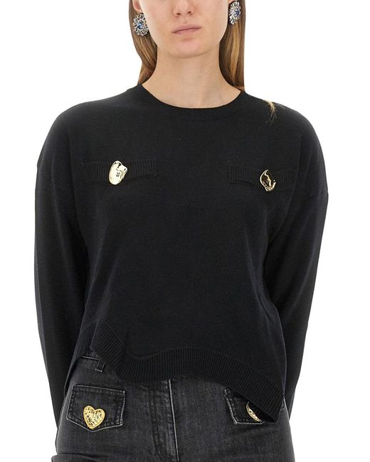 Moschino Black Cropped Wool Jersey Sweater