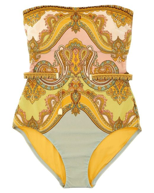 Zimmermann Yellow 'Maxine Chain Trim Bandeau' One Piece Badeanzug
