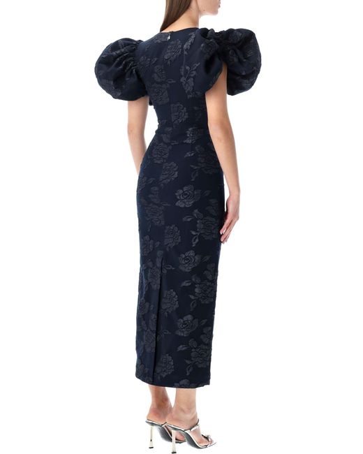 ROTATE BIRGER CHRISTENSEN Blue Jacquard Midi Dress