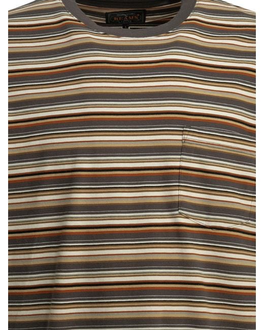 Beams Plus Multicolor Cotton Striped Crew-Neck T-Shirt