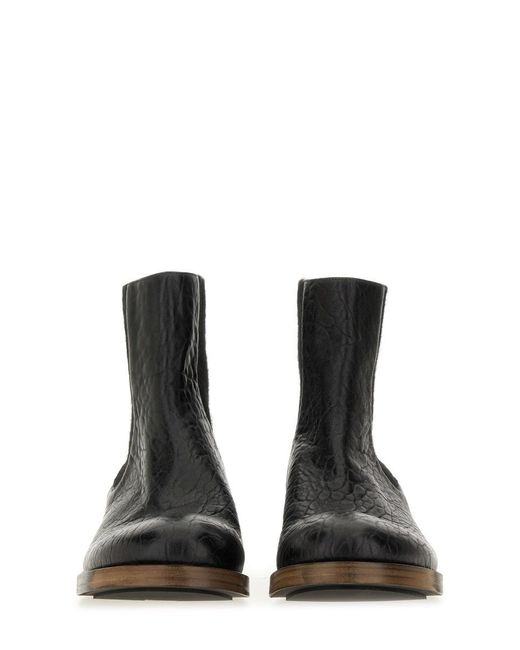 Uma Wang Black Textured Leather Ankle Boot for men