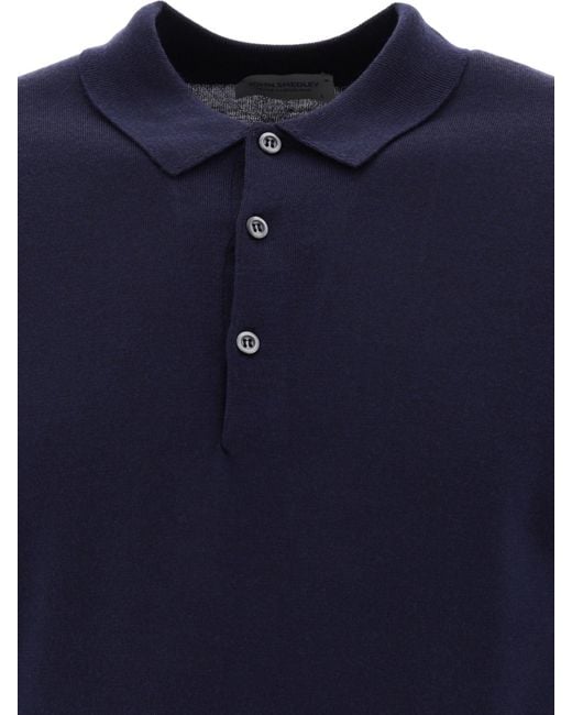 John Smedley Blue "Belper" Merino Wool Polo Shirt for men