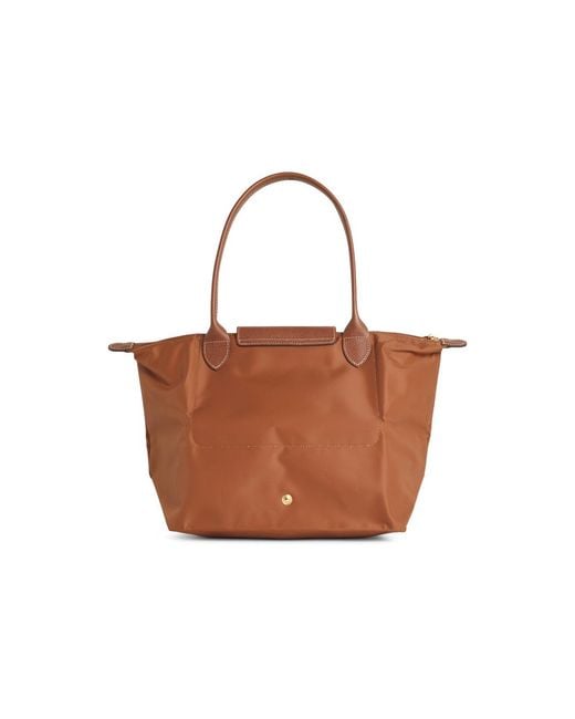 Longchamp White 'M Le Pliage Original' Cognac Tela Shoulder Bag