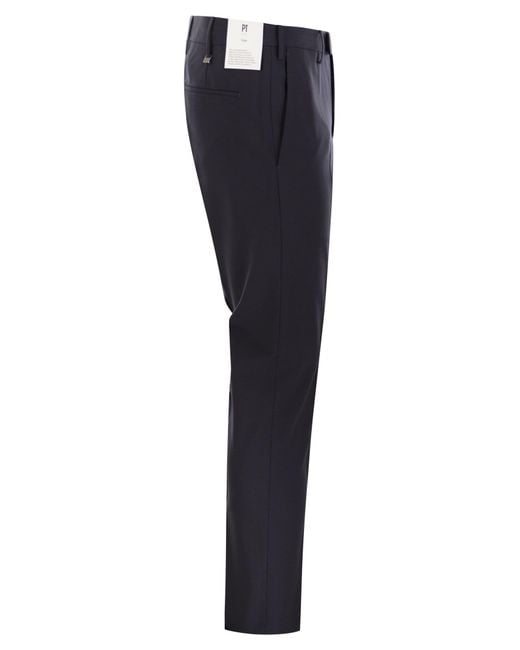 PT Torino Blue Dieci Stretch Virgin Wool Trousers for men