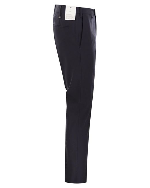 PT Torino Blue Dieci Stretch Virgin Wool Trousers for men