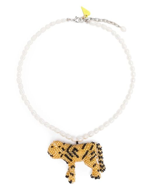 Forte Forte Sterke Sterke Korte Kralenketting Met Een Dierelement in het White