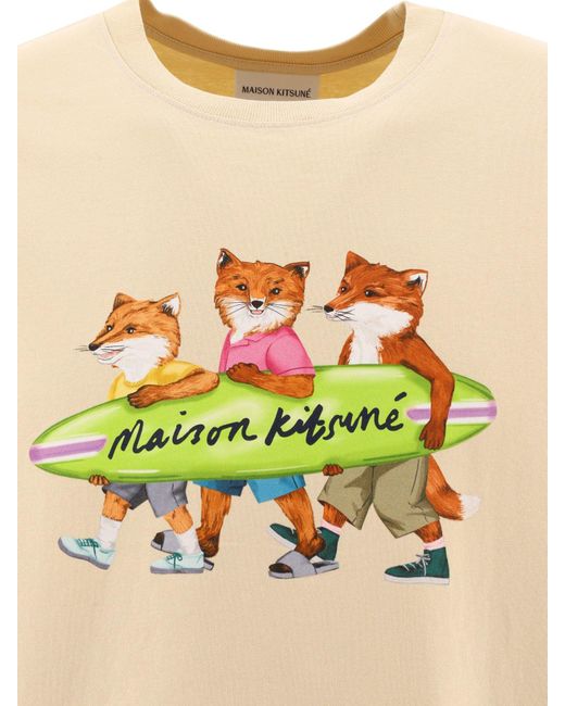 Maison Kitsuné Maison Kitsuné "surfing Foxes" T -shirt in het Natural voor heren