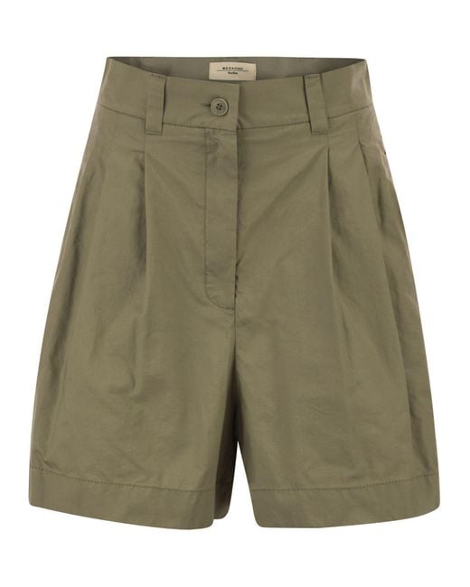 Weekend by Maxmara Green Wkdarmonia – Cotton Shorts With Front Pleats