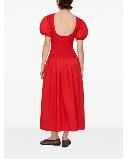 Ganni Red Organic Cotton Midi Dress