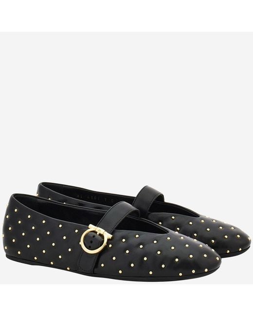 Ferragamo Black Ballerina Flats Nappa Leather
