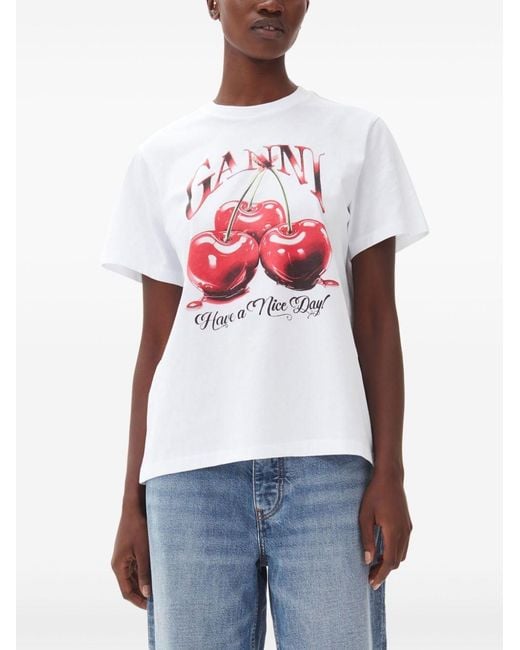 Ganni Pink Cherry Cotton T-Shirt