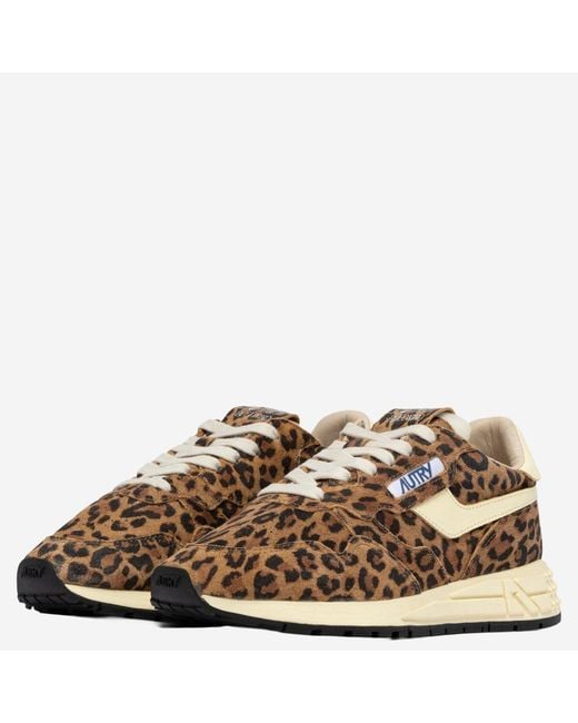 Autry Brown Reelwind Low Leather Sneakers With Animal Print