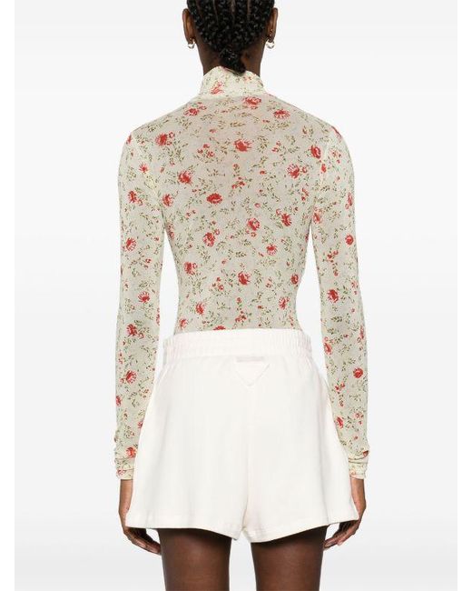 Prada White Floral Mesh Bodysuit