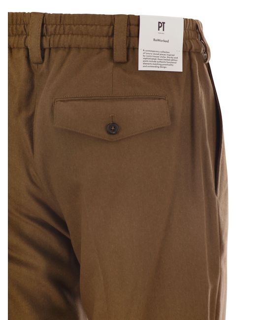 PT Torino Brown The Rebel Wool And Cashmere Trousers for men