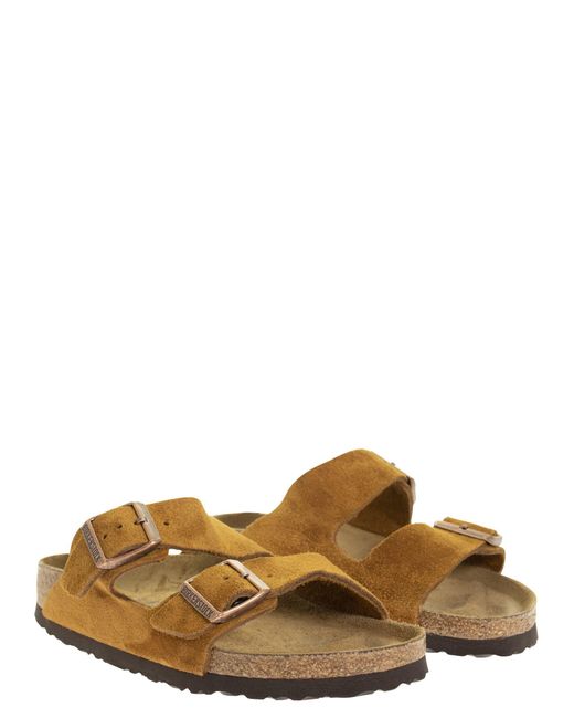 Arizona Suede en cuir slipper Birkenstock en coloris Brown