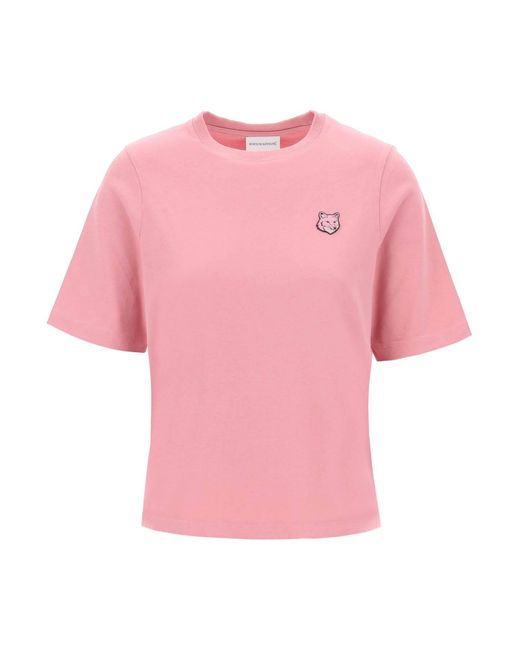 Maison Kitsuné Pink Bold Fox Head Round Hals T -Shirt
