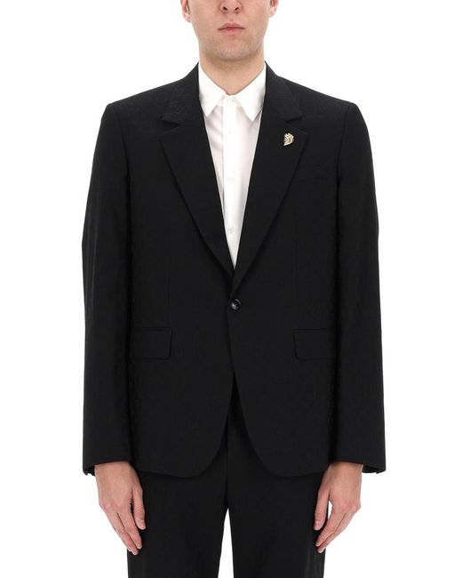 Gucci Black Single Breasted Jacket With "Gg" Weave for men