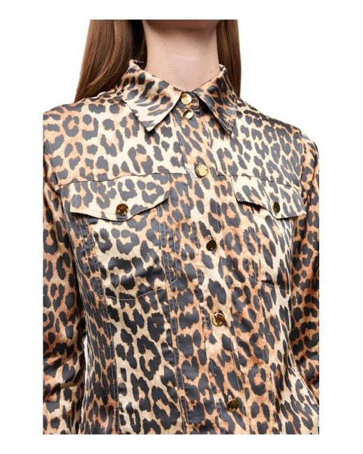 Ganni Natural Animal Print Satin Shirt for men