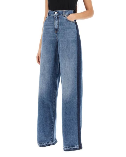 Alexander McQueen Blue Wide -Bein -Jeans mit kontrastierenden Details