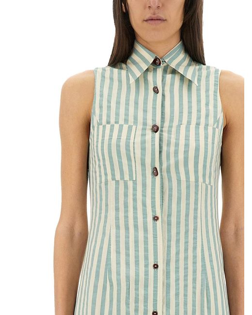 Alysi Green Colorful Stripes Chemisier Dress