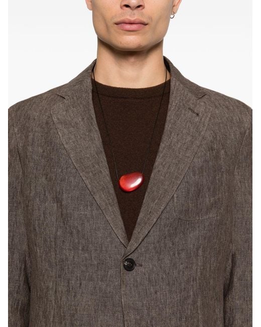 Emporio Armani Brown Linen Single-Breasted Blazer Jacket for men