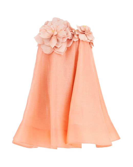 Zimmermann Orange "Mini Organza Dress With Petal