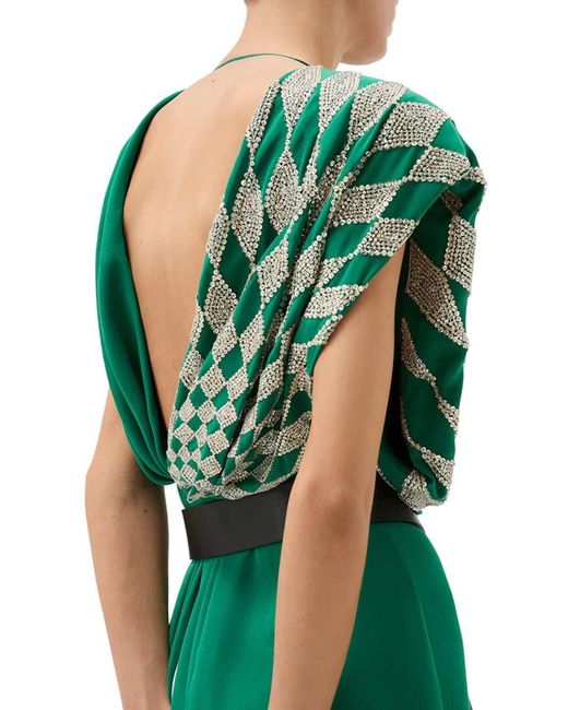 Versace Green Silk Midi Evening Dress With Embroidery