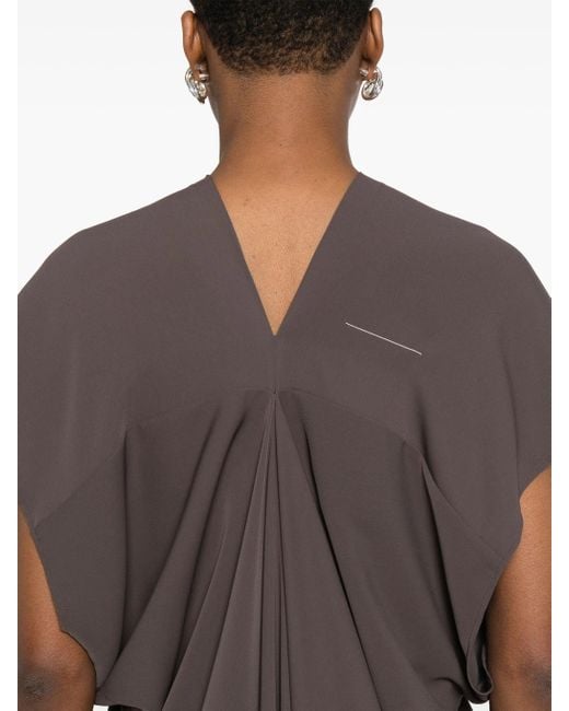 MM6 by Maison Margiela Gray Draped Midi Dress With V-Neckline