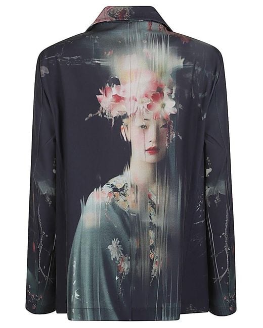 Sissiottostyle Blue Printed Single Breasted Blazer Jacket