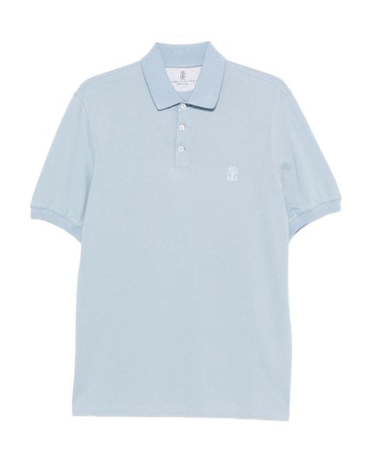 Brunello Cucinelli Poloshirt Met Geborduurd Logo in het Blue voor heren