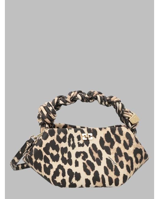 Ganni Metallic Leopard Print Top Handle Bag