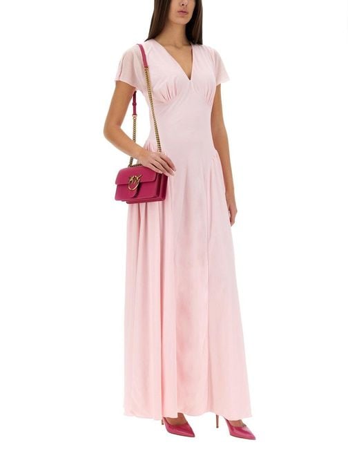 ROTATE BIRGER CHRISTENSEN Pink Long Dress With Draped Silhouette