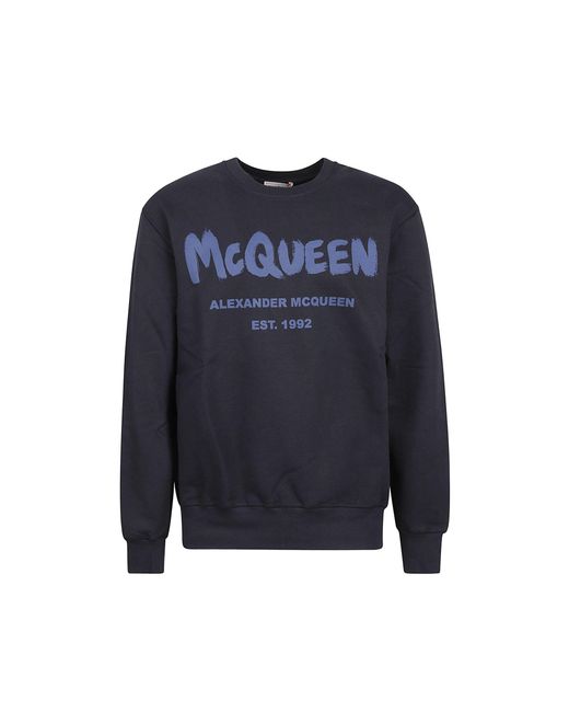 Alexander McQueen Blue Cotton Logo Sweatshirt for men