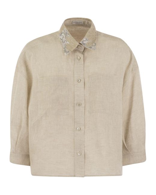 Camicia Di Lino Di Lino Di Con Abbagliante Colletto Magnolia di Brunello Cucinelli in Natural