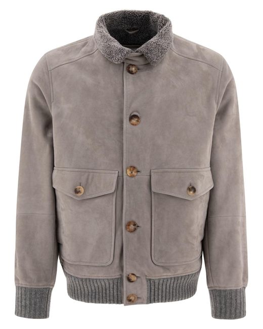Brunello Cucinelli Gray Shearling Jacket for men