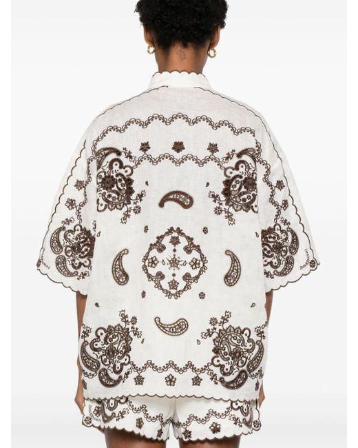 Zimmermann White 'Ascension' Embroidered Linen Shirt