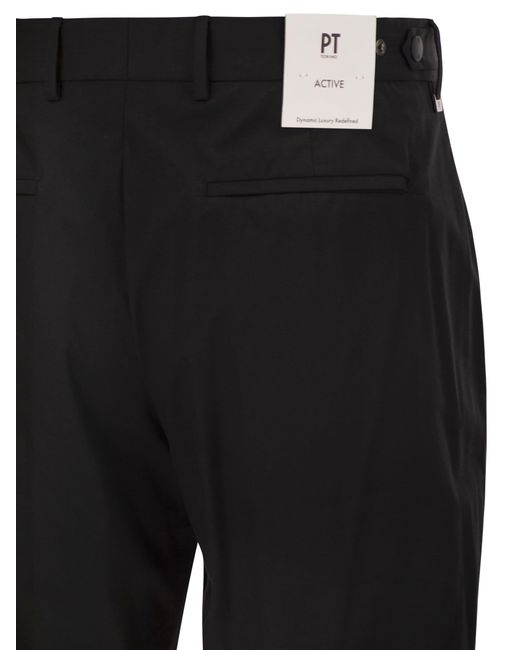 PT Torino Black Active Stretch Technical Cotton Trousers