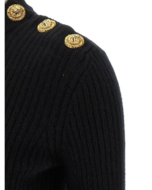 Balmain Black Textured Ribbed Cashmere Virgin Wool Sweater