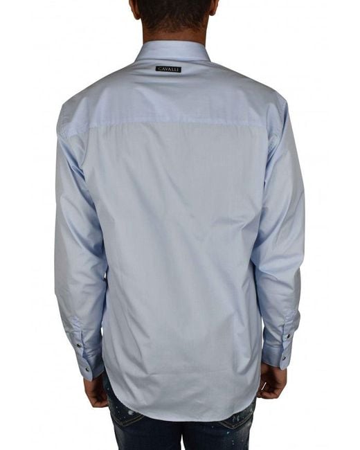 Roberto Cavalli Blue Light Cotton Shirt With Pointed Collar for men
