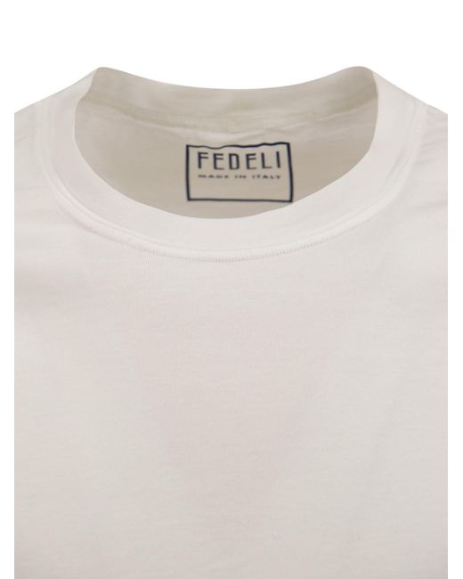 Camiseta de algodón orgánico de manga larga Fedeli de hombre de color White