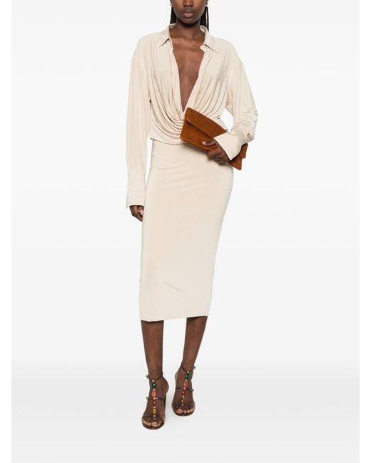 ANDAMANE Natural Lilia Midi Dress Deep V Collar Midi Dress