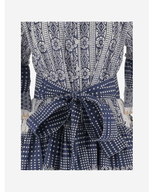 PEP'S CANNES Blue Cotton Dress With Geometric Pattern