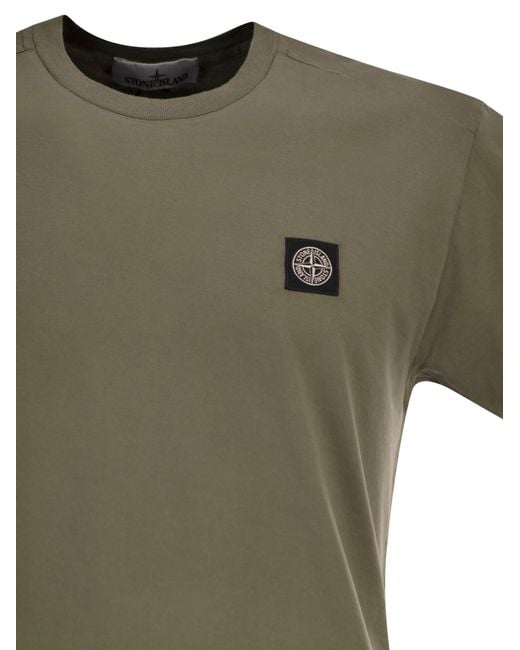 Stone Island Green Slim Fit T-Shirt With Compass Patch for men