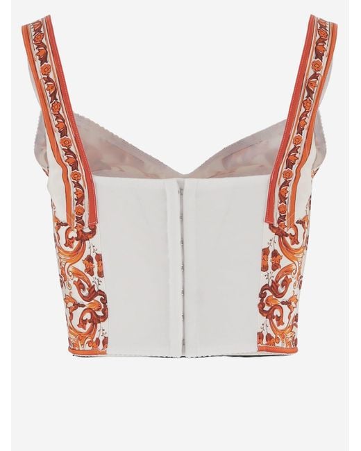 Dolce & Gabbana Pink Bustier Top Silk-Blend Majolica Print