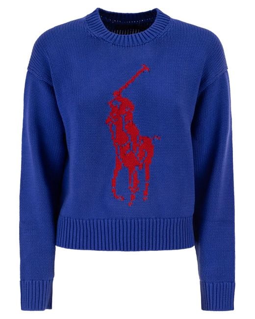 Polo Ralph Lauren Blue Big Pony Cotton Crew Neck Jumper