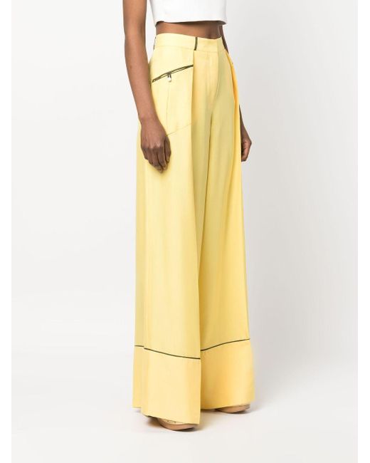 Bally Yellow Silk Wide-Leg Trousers