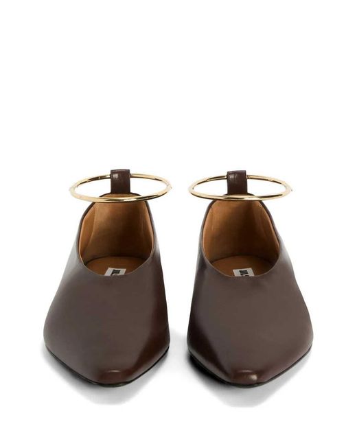 Jil Sander Brown Pointed-Toe Suede Ballerinas With Removable Metal Anklet