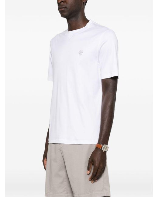Brunello Cucinelli T-Shirt mit Logo-Stickerei in White für Herren