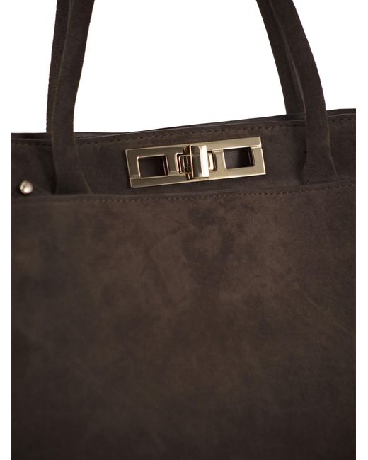 Fabiana Filippi Brown Suede Leather Top Handle Bag With Shoulder Strap